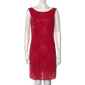 ALICE + OLIVIA Brit Beaded Sleeveless Silk Sheath Dress Size 0 Red